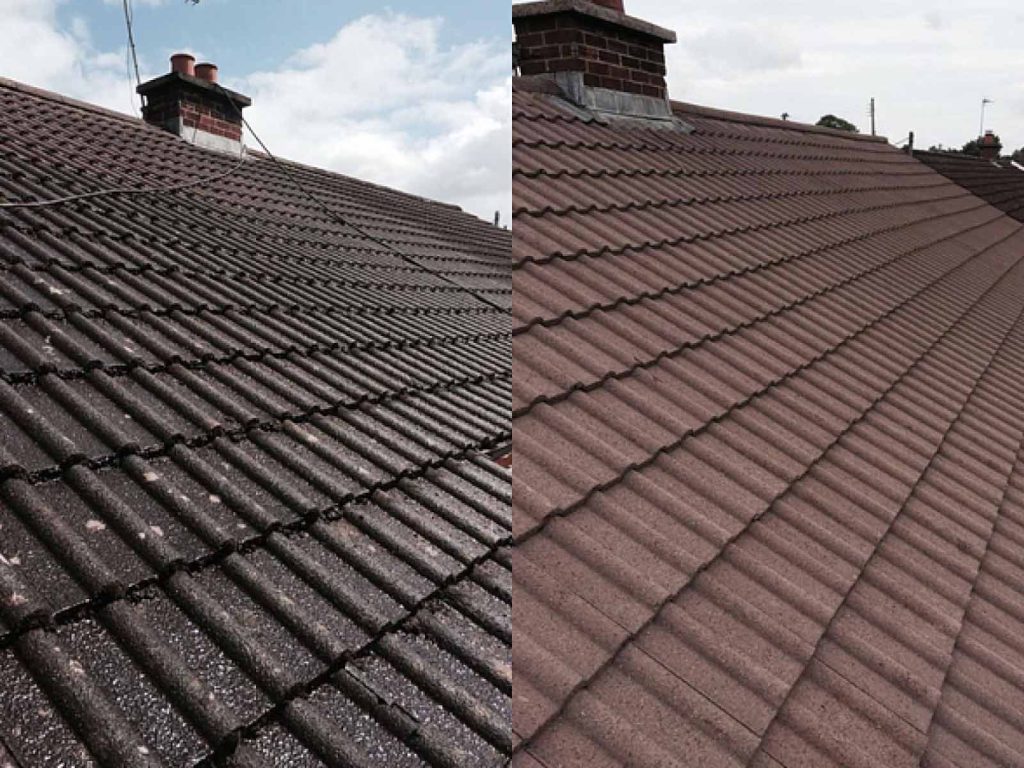 before and after tile roof cleaning